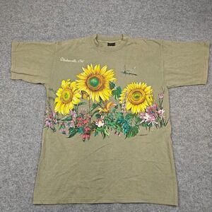 Vintage Habitat Shirt Mens Large Green Sunflower Floral Nature Graphic Tee 90s